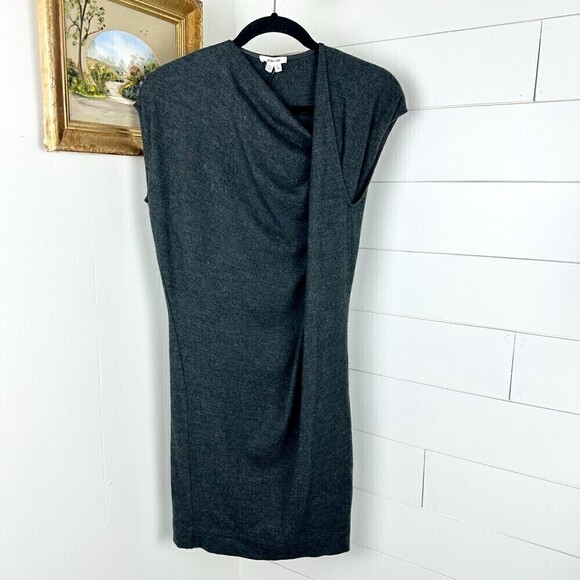 Helmut Lang Wool Cap Sleeve Sheath Dress Charcoal Grey Size XS - Picture 1 of 5
